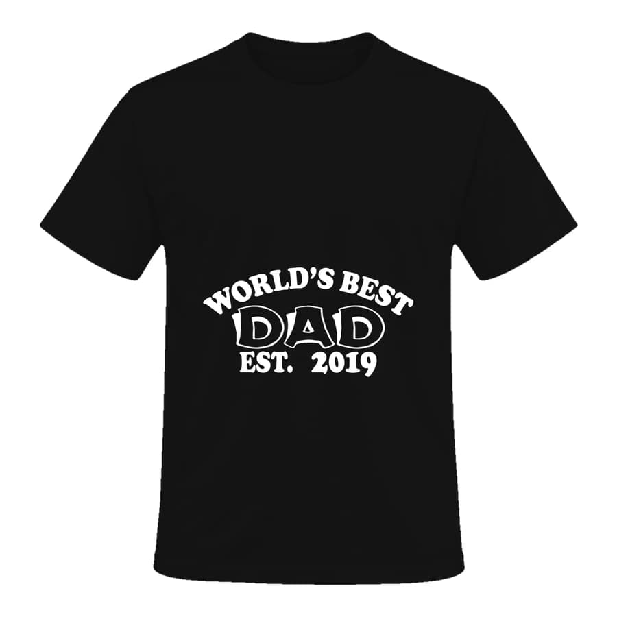 T-shirt — World is best dad est. 2019 — الأمام — أسود
